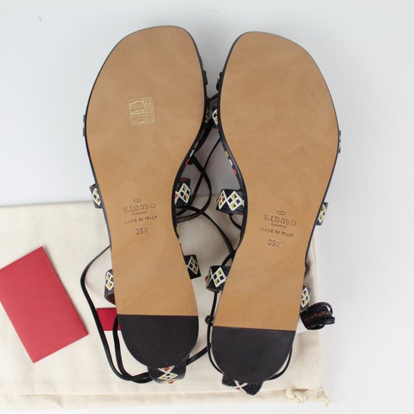 NEW VALENTINO GARAVANI Runway Sandal–Ankle Wrap Embellished Flat Gladiator Style - Picture 10 of 12